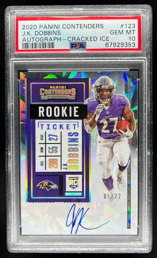 J.K. Dobbins Panini Contenders Optic #123 Autograph-Cracked Ice