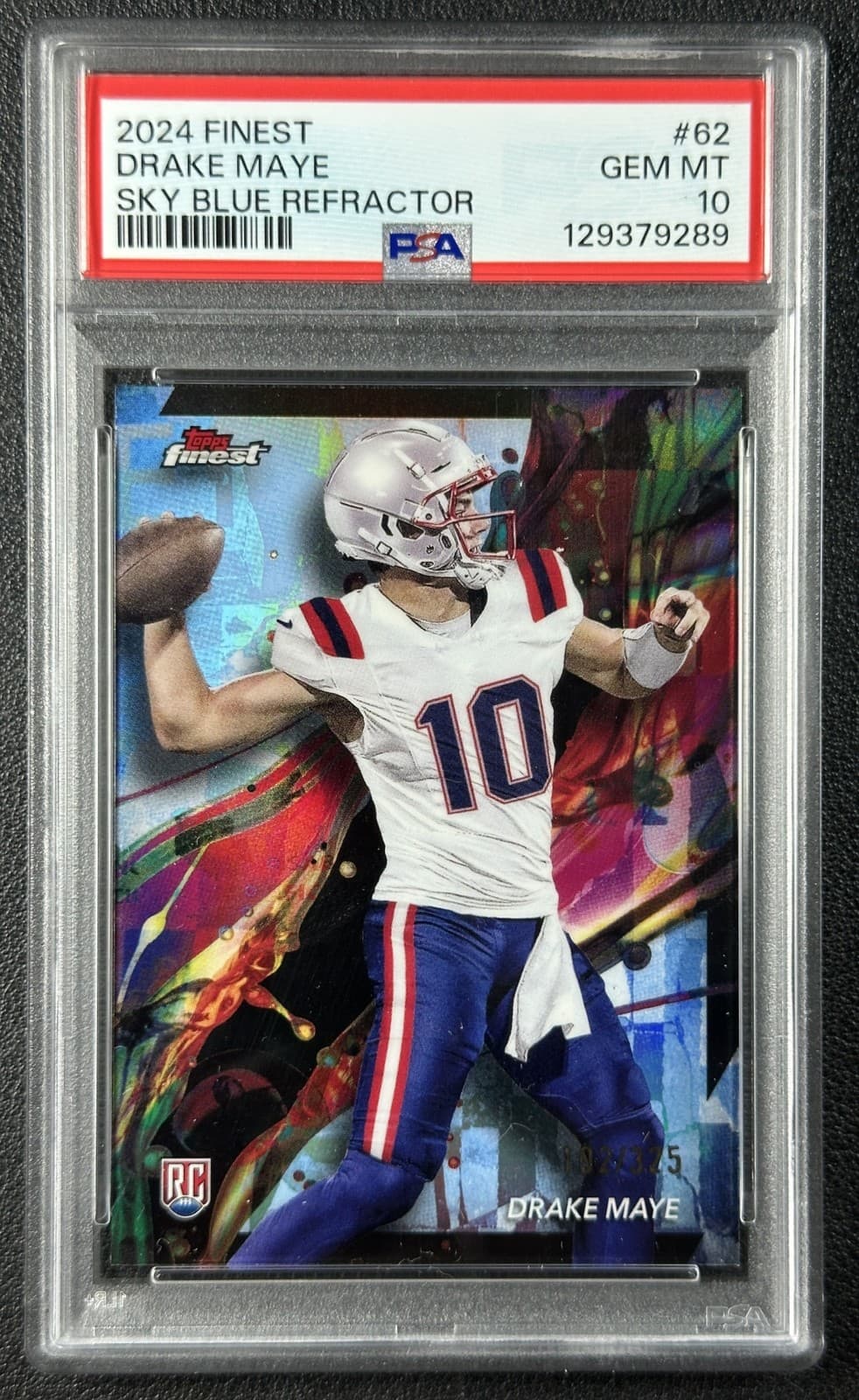 Drake Maye Topps Finest #62 Sky Blue Refractor