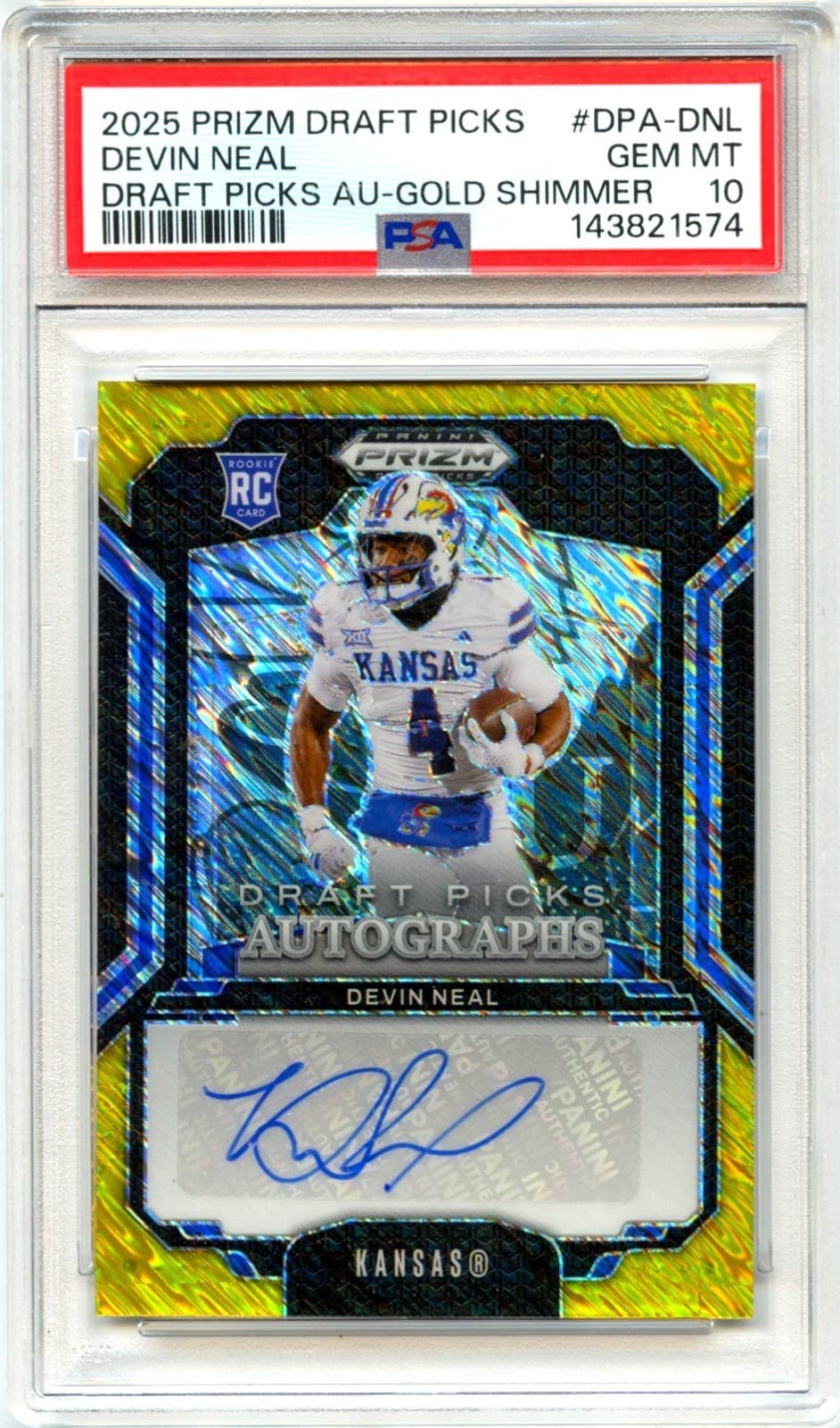 Devin Neal Panini Prizm Draft Picks Draft Picks Autographs #DPADNL Gold Shimmer