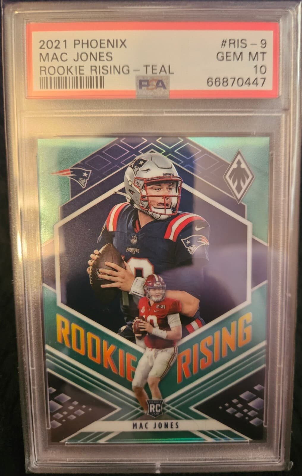 Mac Jones Panini Phoenix Rookie Rising #RIS9 Teal