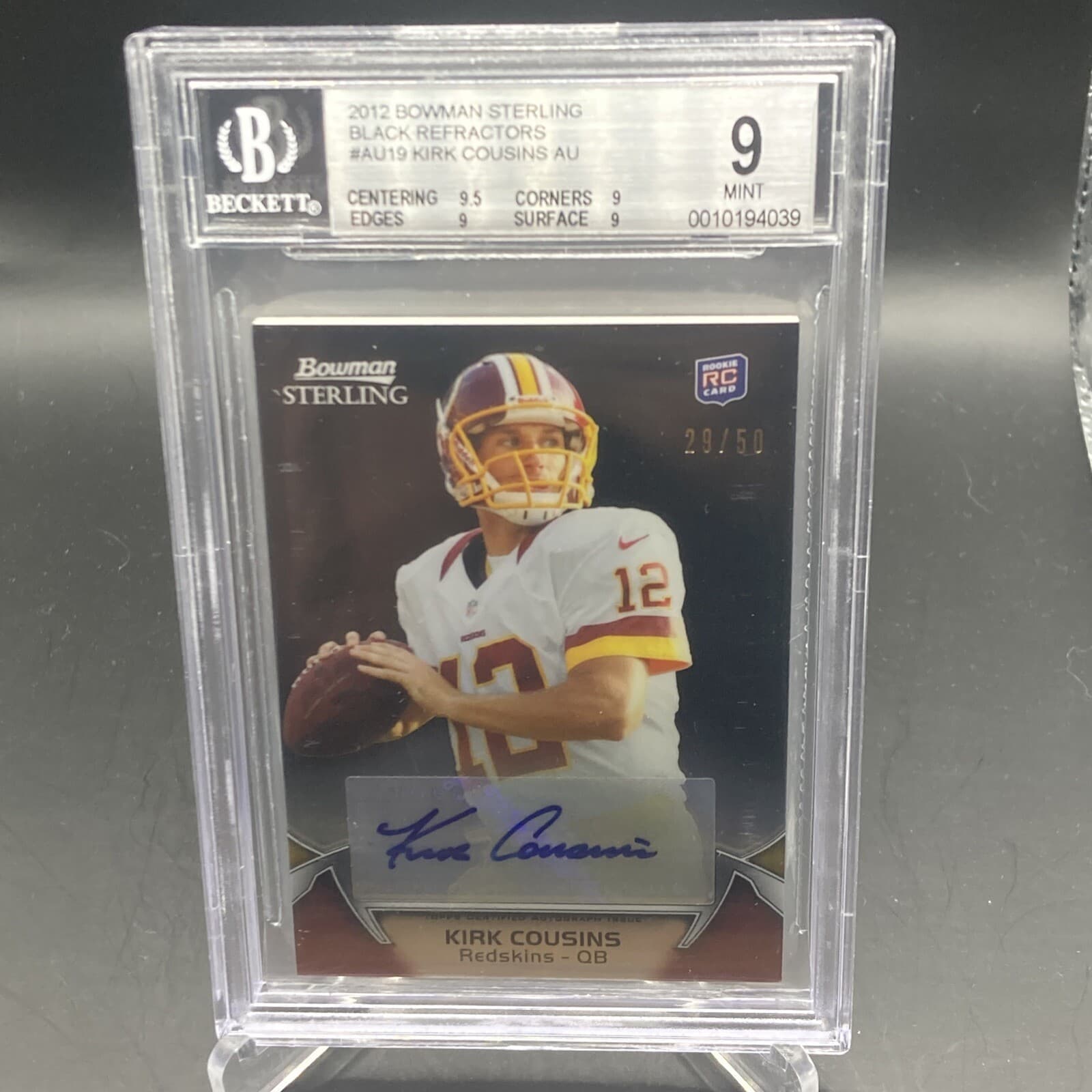 Kirk Cousins Bowman Sterling #19 Autograph-Black Refractor