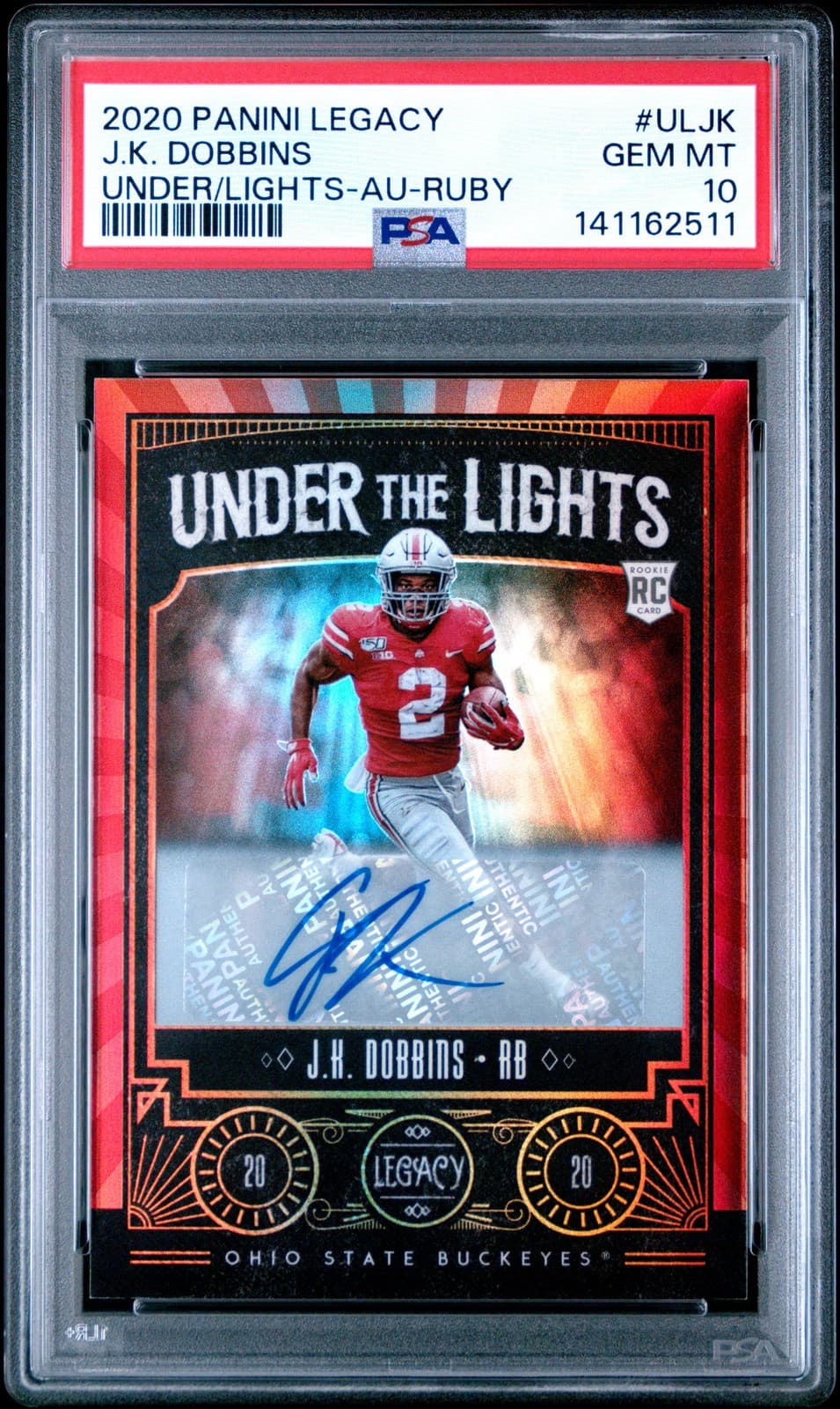 J.K. Dobbins Panini Legacy Under the Lights #ULJK Autograph-Ruby