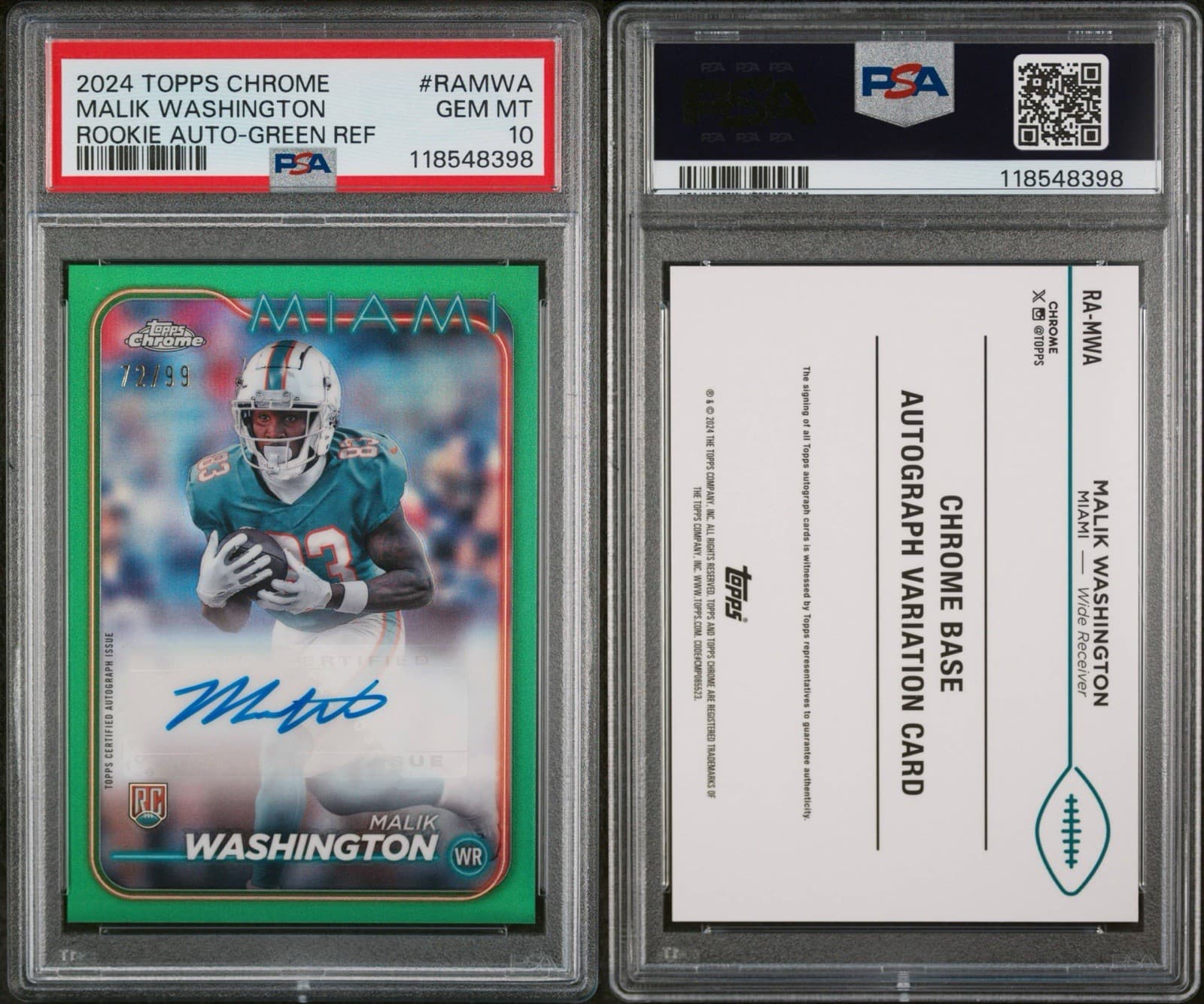 Malik Washington Topps Chrome Rookie Autographs Variations #RAMWA Green Refractor